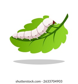 Silkworms eat leaves vector isolated on white background.