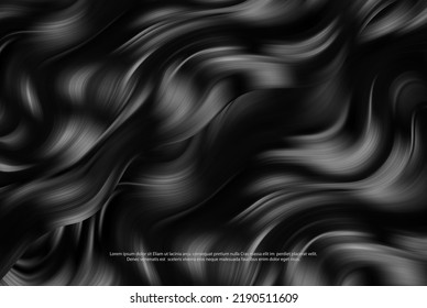 Silky black fabric. Abstract background. Realistic textile with pleats and draperies.