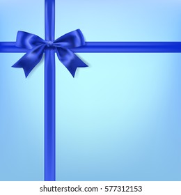 silky bow ribbon on blue background. vector