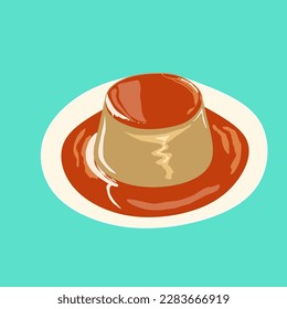 Silky caramel pudding illustration vector 