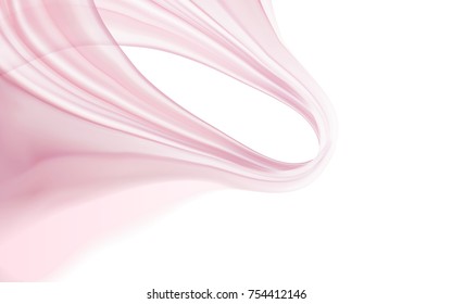 Silky chiffon elements, pink elegant fluttering fabric texture on white background in 3d illustration