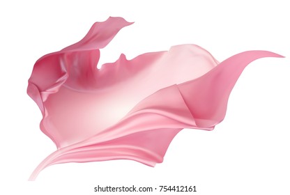 Silky chiffon elements, pink fluttering fabric texture on white background in 3d illustration