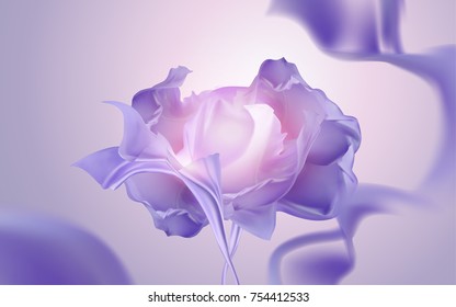 Silky chiffon elements, purple fluttering fabric texture in 3d illustration