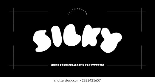 Silky: A cute pudding jelly bubble font. Creamy rounded dessert display typeface for sweet food packaging and bakery logos.