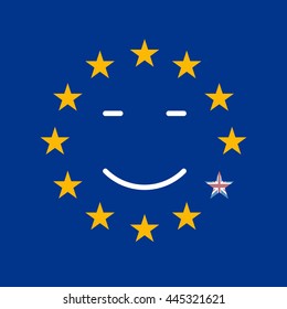 Silky Flag of Blue European Union. British exit vector illustration. Drop down the star from the circle of the European Union.