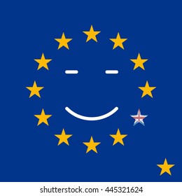 Silky Flag of Blue European Union. British exit vector illustration. Drop down the star from the circle of the European Union.