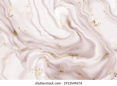 Silky marble painting background design with gold  splatter texture.