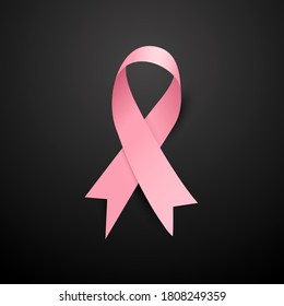 Silky pink ribbon on the black background for the breast cancer awareness campaign in October. Vector illustration.