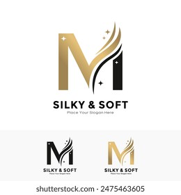 Diseño de logotipo de letra M sedosa y suave. Conveniente para el negocio, nombre inicial, póster, belleza, salón, tela y patrón