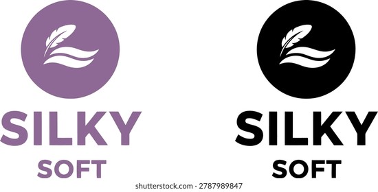 Silky Soft logo set featuring a feather and wave badge with bold SILKY SOFT text in purple and black.