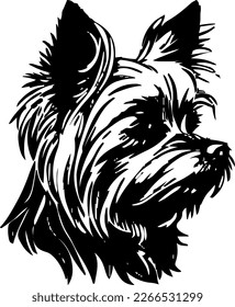 Silky Terrier, dog head, vector illustration, black color, vector image