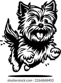 Silky Terrier, dog jump and happy, vector illustration, black color, vector image