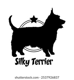 Silueta de perro Terrier sedoso, perro, razas de perro, logotipo, Vector, silueta, diseño de logotipo, animal, ilustración, icono, signo, diseño, negro, símbolo, mascota