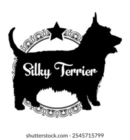 Silueta de perro Terrier sedoso, perro, razas de perro, Vector, silueta, diseño de logotipo, animal, ilustración, icono, signo, negro, mascota