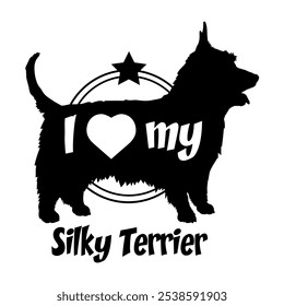 Silky Terrier dog silhouette, i love my dog,  dog, dog breeds, logo, vector, silhouette, animal, illustration, icon, sign, black, pet,