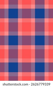 Silky textile plaid seamless, postcard vector background tartan. Expressive check pattern texture fabric in blue and red colors palette.