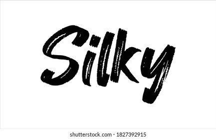Tipografía de seda Mano dibujada Pincel Texto negro letras palabras y frase aisladas en el fondo blanco