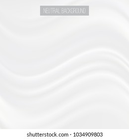 Silky white background with waves. Wavy satin backdrop. Vector illustration for your graphic design.
