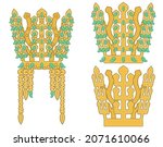 Silla gold crown in KOREA. Vector illustrations set.