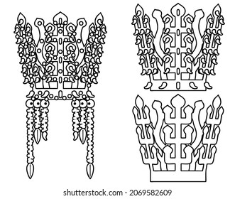 Silla gold crown in KOREA. Vector line art illustrations set.