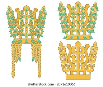 Silla gold crown in KOREA. Vector illustrations set.