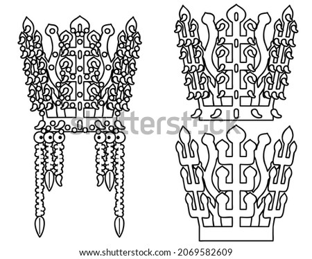 Silla gold crown in KOREA. Vector line art illustrations set.
