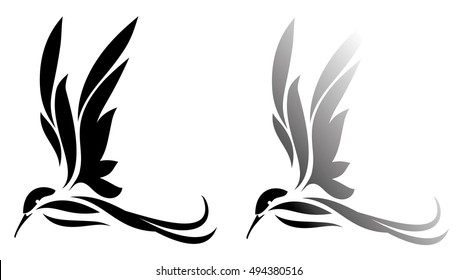 Sillhouette of bird, hummingbird illustration isolated on white background 