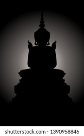 Sillhouette Emerald Buddha the famous Buddha image inside Wat Phra Kaew with monochrome glowing background