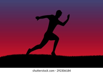 Sillhouette Of Running Man With Abstract Background