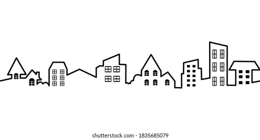 Sillhouette of town on white background.