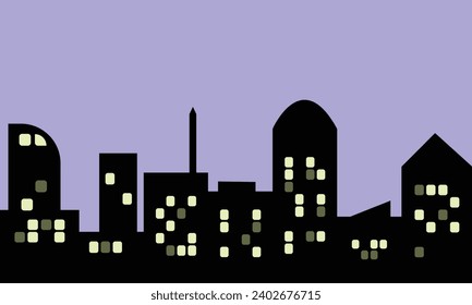 Silllihoute urban building with lights on windows, suitable for background and design