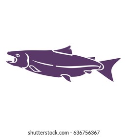 silloette of a male salmon fish with negative space line work.