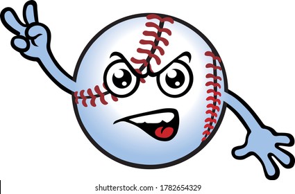 Silly Baseball Ball Mascot. Vector Illustration.