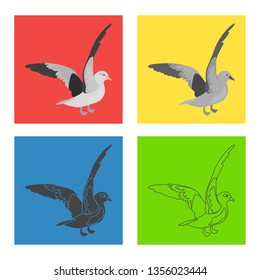 Silly bird color flat, line, simple, black and white concept icons set