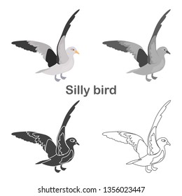 Silly bird color flat, line, simple, black and white concept icons set