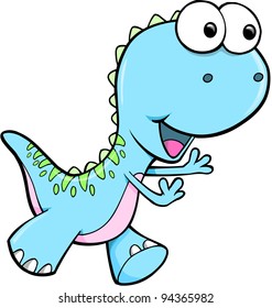 Silly Blue Dinosaur Animal Vector Illustration Art