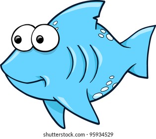 Silly Blue Shark Ocean Summer Vector Illustration