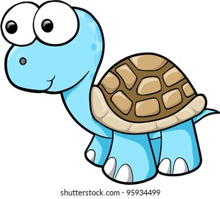 Silly Blue Turtle Animal Wildlife Vector Illustration Art