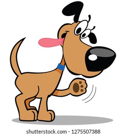 Silly Brown Vector Dog Waving With Cartoon Balloon Looking Sideways