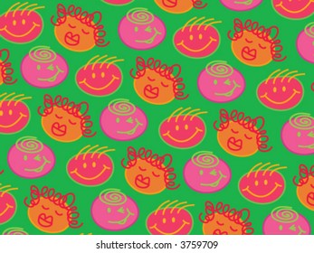 silly bubblegum heads green (vector) - illustrated background
