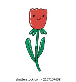 silly cartoon flowers plants fruits and folliage with faces. colorful kawaii nature illustrations with spring theme. vector illustration set for kids, merch and stickers. tulips and daisies 