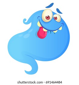 Silly cartoon ghost. Vector blue ghost illustration