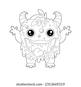 Silly cartoon halloween monster. Black and white linear drawing. For children's design of Halloween task coloring books, prints, posters, cards, stickers and so on. Vector