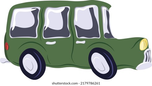 Silly Cartoon Illustration Of Large Van Car From Side View Perspective