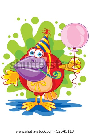 silly crow bird in a cap and with a ball in his hands, vector illustration, eps