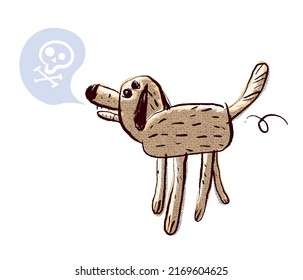 Silly dog barks, sketchy image, primitive drawing, funny picture, good illustration for a book
