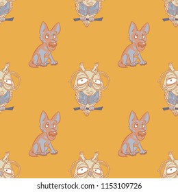 silly dog and wise owl seamless pattern