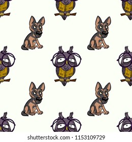 silly dog and wise owl seamless pattern