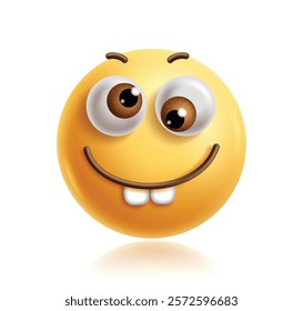 Silly emoji clipart 3d character. Emoji face in naughty, silly, happy, fun, humor, goofy and playful facial expression with big eyes and teeth graphic element. Vector illustration silly emoticon clip 