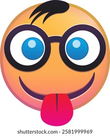 Silly emoji with glasses and tongue sticking out.